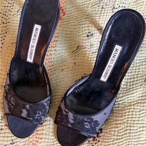 Manolo Blahnik Black Lace Mules